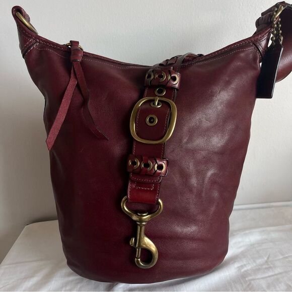 RARE | COACH Bleecker XL Bucket Duffle Legacy Tattlesall Maroon Hobo Bag 11423 - Picture 7 of 16